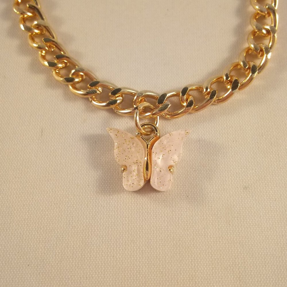 Gold Plated Charm Chain Bracelet + Butterfly Charm Women's Party Gift - Picture 2 of 3
